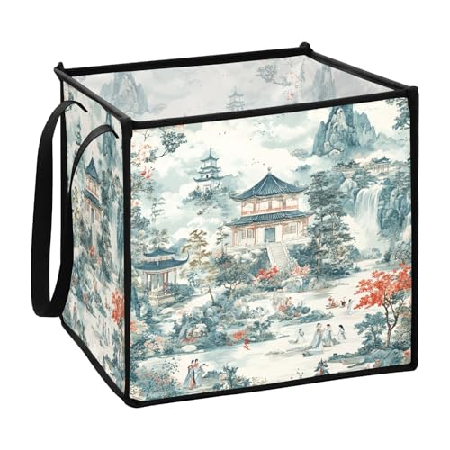 Ästhetische chinesische Architektur, grüne Stoffkörbe für Regale, große Stoffwürfel, Aufbewahrungskörbe, 33 x 33 x 33 cm von sanluoli