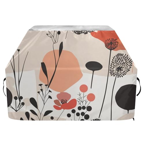 Abstrakte Kunst-Illustrationen, Blumen, Outdoor-Grillabdeckung, 165 cm, wasserdicht, strapazierfähig, mit verstellbarem Kordelzug für Staub und Wind von sanluoli