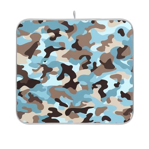 Abtropfmatte, Küchenunterlagen für Theke, Geschirrabtropfbrett, wasserabsorbierende Pads für Küche, 40,6 x 45,7 cm, Camouflage-Blau von sanluoli