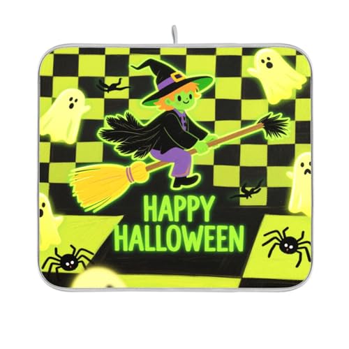 Abtropfmatte, fluoreszierend, grün, kariert, Halloween, weiß, Abtropfmatte, für Küchentheke, trocken, matt, hitzebeständig, 40,6 x 45,7 cm Abtropfmatte, fluoreszierend, grün, kariert, Halloween, weiß, Abtropfmatte, für Küchentheke, trocken, matt, hitzebeständig, 40,6 x 45,7 cm von sanluoli