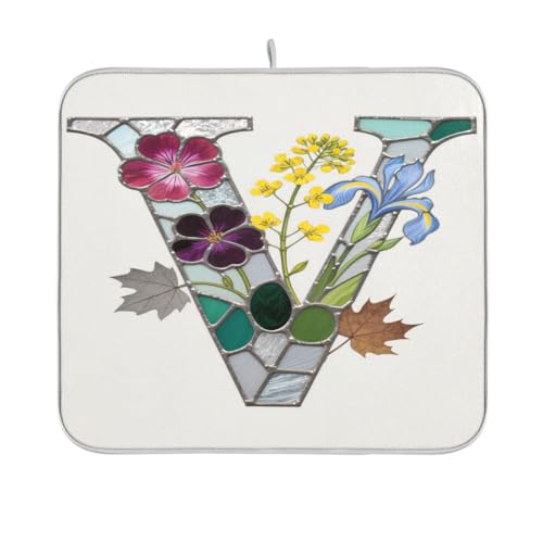 Abtropfmatte aus Glas, Blume, Buchstabe V, für Küche, Arbeitsplatte, matt, hitzebeständig, März 40,6 x 45,7 cm von sanluoli