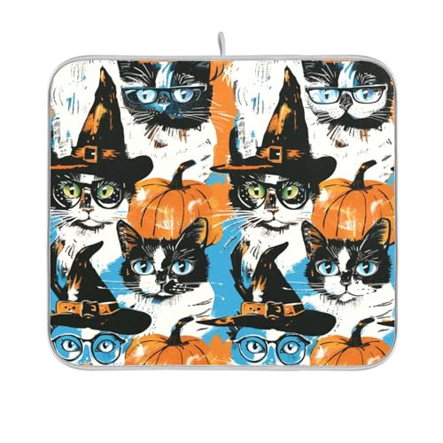 Abtropfmatte für Halloween, niedliche Katze, Hexen, Küche, Arbeitsplatte, Dekoration, Abtropfmatte, Luftfritteuse, hitzebeständig, 40,6 x 45,7 cm Abtropfmatte für Halloween, niedliche Katze, Hexen, Küche, Arbeitsplatte, Dekoration, Abtropfmatte, Luftfritteuse, hitzebeständig, 40,6 x 45,7 cm von sanluoli