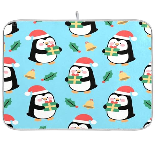 Abtropfmatte mit Aufschrift "Merry Christmas", Motiv: schwarzer Pinguin, Abtropfmatte für Küchentheke, Geschirrabtropfer, Theke, Wärmematte, extra große Abtropfmatte für Geschirr, 45,7 x 61 cm von sanluoli