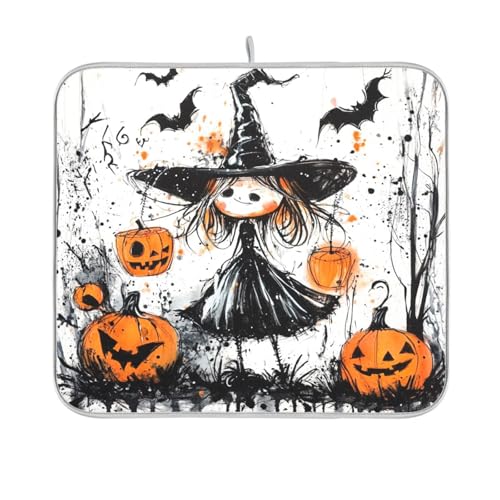 Abtropfmatte mit Halloween-Mädchen-Cartoon-Motiv, Abtropfmatte für Küche, Theke, Unterlage, Abtropfmatte, Küche, 40,6 x 45,7 cm von sanluoli