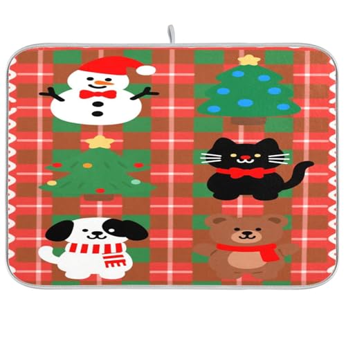 Abtropfmatte mit Matte, Motiv: Merry Christmas, rot und grün kariertes Muster, Abtropfgestell für Küchentheke, Geschirrabtropfmatte, hitzebeständig, Mar XL, Mikrofaser, 45,7 x 61 cm Abtropfmatte mit Matte, Motiv: Merry Christmas, rot und grün kariertes Muster, Abtropfgestell für Küchentheke, Geschirrabtropfmatte, hitzebeständig, Mar XL, Mikrofaser, 45,7 x 61 cm von sanluoli