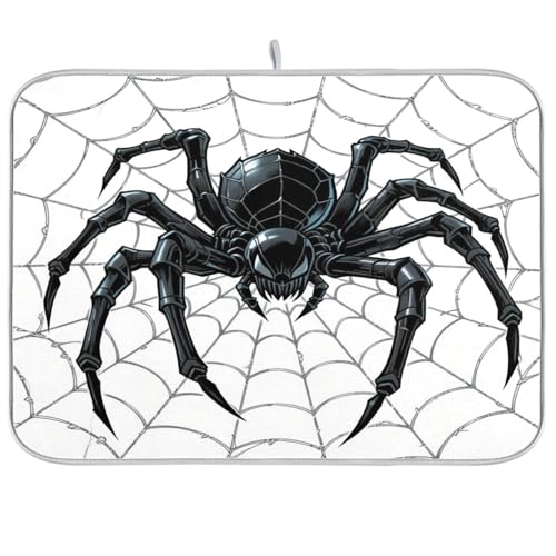 Abtropfmatte mit Spinnennetz-Stern, Schwarz / Weiß, Küchenmatte für Theke, Geschirrabtropfmatte, Geschirrtrockner, Größe XL, 45,7 x 61 cm von sanluoli