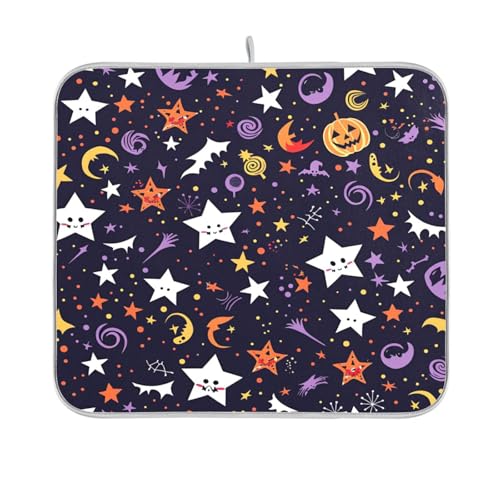 Abtropfmatte mit Sternenhimmel, Halloween, schwarz, bunt, für Küche, Arbeitsplatte, trocken, matt, hitzebeständig, 40,6 x 45,7 cm Abtropfmatte mit Sternenhimmel, Halloween, schwarz, bunt, für Küche, Arbeitsplatte, trocken, matt, hitzebeständig, 40,6 x 45,7 cm von sanluoli