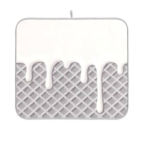 Abtropfmatte mit Waffelgitter, Eiscreme, grau, zum Trocknen von Geschirren, matt, Küchentheke, Abtropfgestell mit Matte, maschinenwaschbar, 40,6 x 45,7 cm von sanluoli