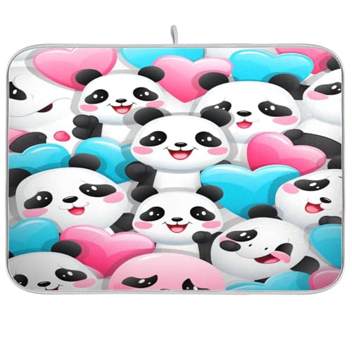 Abtropfmatte mit niedlichem Panda-Herz, Abtropfmatte für Geschirr, Mikrofaser, Theke, Wärmematte, Geschirrabtropfmatten für Küche, extra groß, 45,7 x 61 cm von sanluoli