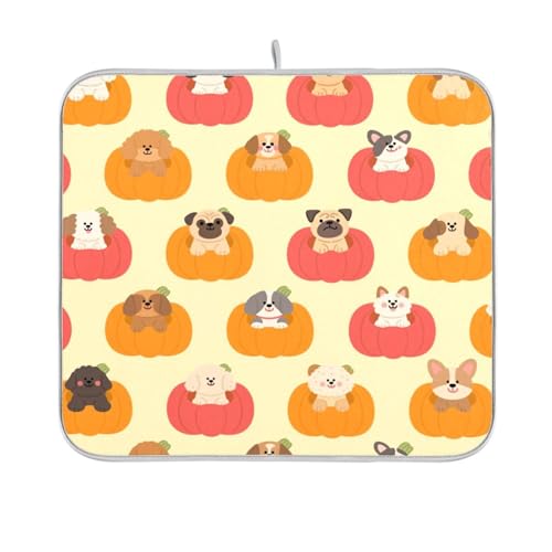 Abtropfmatte mit niedlichem braunem Cartoon-Motiv, Halloween-Kürbis-Hunde, Abtropfmatte für Küche, Arbeitsplatte, Dekoration, Theke, 40,6 x 45,7 cm Abtropfmatte mit niedlichem braunem Cartoon-Motiv, Halloween-Kürbis-Hunde, Abtropfmatte für Küche, Arbeitsplatte, Dekoration, Theke, 40,6 x 45,7 cm von sanluoli