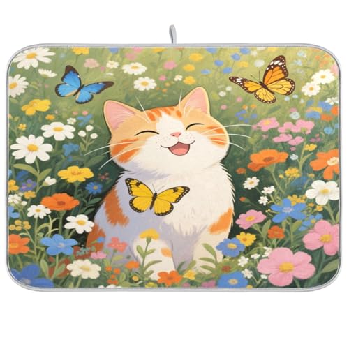 Art Ölgemälde Garten Katze Geschirr Abtropfmatte Abtropfmatte Küche Arbeitsplatte Geschirrmatte Geschirrtrockner Matte Original XL Dual Dish Abtropfmatte 45,7 x 61 cm von sanluoli