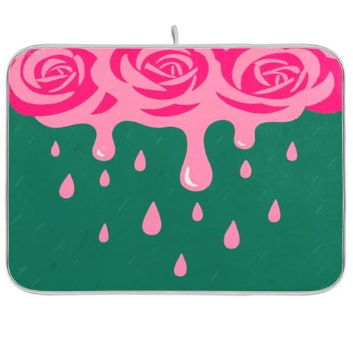 Asthetic Green Peach Rose Drop Geschirrmatte Abtropfmatte für Küchentheke Geschirrabtropfgestell Tablett Trockner Küche 45,7 x 61 cm Geschirrabtropfmatte 45,7 x 61 cm von sanluoli