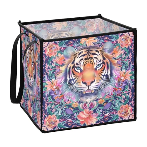 Aufbewahrungsbox im Boho-Stil, Blumenmuster, gelbe Tiger, für Garage, faltbar, 33 x 33 x 33 cm Aufbewahrungsbox im Boho-Stil, Blumenmuster, gelbe Tiger, für Garage, faltbar, 33 x 33 x 33 cm von sanluoli