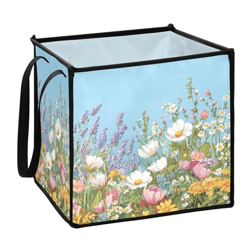 Aufbewahrungsbox mit Wildblumen-Motiv für Blätter, zusammenklappbar, dekorative Körbe, 33 x 33 x 33 cm von sanluoli