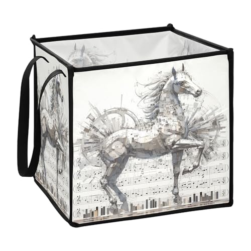Aufbewahrungskorb für Decke, mechanischer Stil, Motiv: Pferde, Musiknoten, Grau, zusammenklappbar, Zubehörkörbe für Aufbewahrungsbehälter, 33 x 33 x 33 cm Aufbewahrungskorb für Decke, mechanischer Stil, Motiv: Pferde, Musiknoten, Grau, zusammenklappbar, Zubehörkörbe für Aufbewahrungsbehälter, 33 x 33 x 33 cm von sanluoli