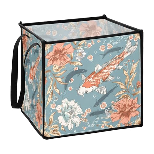 Aufbewahrungskorb im Boho-Stil, Blumen-Design, Goldfisch, zusammenklappbar, 33 x 33 x 33 cm von sanluoli