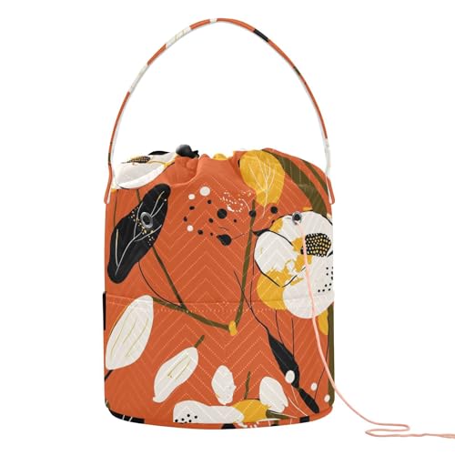 Aufbewahrungstasche für abstrakte Kunst-Illustrationen, Blumen, Orange, Garn, Organizer, tragbare Aufbewahrung für Reisen, Häkeln, Stricken von sanluoli