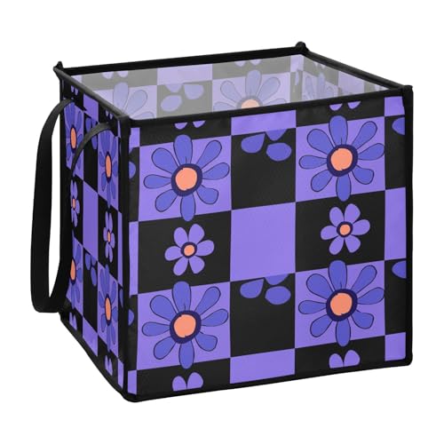 Aufbewahrungswürfel aus Stoff mit kleinen Blumen, Schwarz und Lila, 33 x 33 x 33 cm von sanluoli