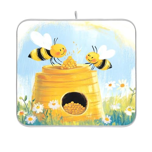Bee Collecting Honey Geschirrmatte Abtropfgestell Küchentheke Geschirrspüler Trocknen matt hitzebeständig Thekenmatte 40,6 x 45,7 cm von sanluoli
