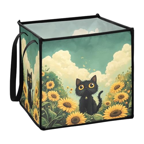 Black Cat Daisy Sonnenblume Frühling Faltbare Würfel Körbe für Würfel Faltbare dekorative Behälter 33 x 33 x 33 Zoll Black Cat Daisy Sonnenblume Frühling Faltbare Würfel Körbe für Würfel Faltbare dekorative Behälter 33 x 33 x 33 Zoll von sanluoli