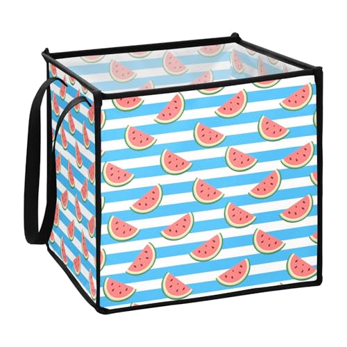 Blau-weiß gestreifte Obst-Wassermelonenkörbe Organisation und Aufbewahrungsboxen für Badezimmer, faltbare Lösungen, dekorative Körbe, 33 x 33 x 33 cm von sanluoli