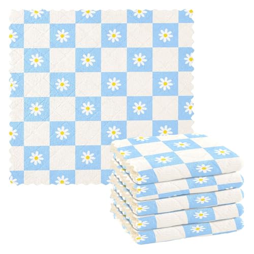 Blue Daisy Plaid Fresh Summer Handtuch Mikrofaser Baumwolle Geschirrtücher Küche Frottee Geschirrtuch Küche Handtücher Niedlich Geschirrtücher Rustikal Hell 27,9 x 27,9 cm von sanluoli