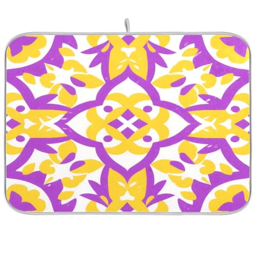 Boho-Abtropfmatte für Küche, Arbeitsplatte, maschinenwaschbar, 45,7 x 61 cm, Violett / Gelb Boho-Abtropfmatte für Küche, Arbeitsplatte, maschinenwaschbar, 45,7 x 61 cm, Violett / Gelb von sanluoli