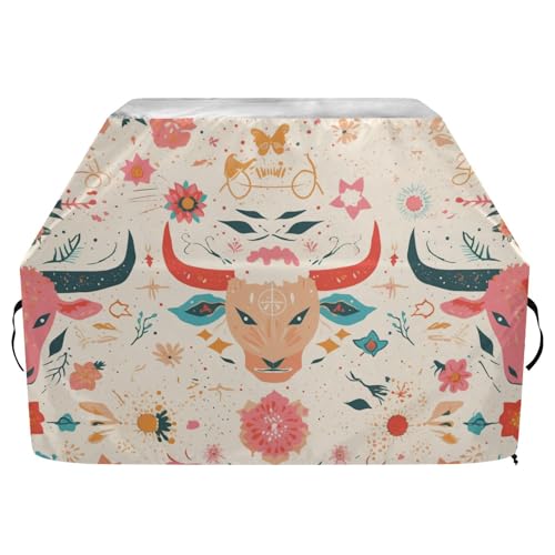 Boho-Kuh-Muster, einfache Pastell-Outdoor-Grillabdeckung, flache Oberseite, 165 cm, wasserdicht, strapazierfähig, Grillabdeckung mit verstellbarem Kordelzug für Staub und Wind Boho-Kuh-Muster, einfache Pastell-Outdoor-Grillabdeckung, flache Oberseite, 165 cm, wasserdicht, strapazierfähig, Grillabdeckung mit verstellbarem Kordelzug für Staub und Wind von sanluoli