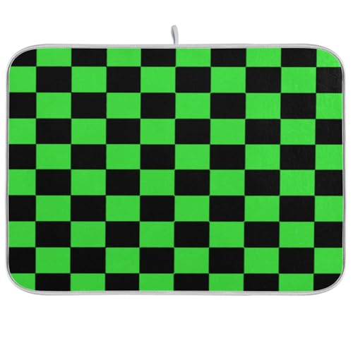 Buffalo Plaid Check Black Lime Green drying dish mat dish drying mats for kitchen counter dry matt heat resistant counter mat dish mats for drying dishes large 18 x 24 von sanluoli