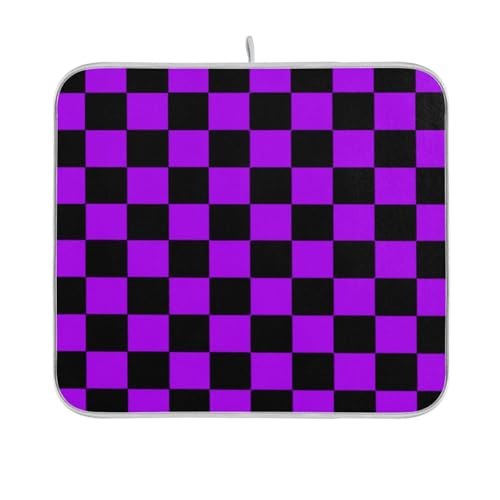 Buffalo Plaid Check Black Violet dish mat kitchen counter top decor heat resistant mar 16 x 18 von sanluoli