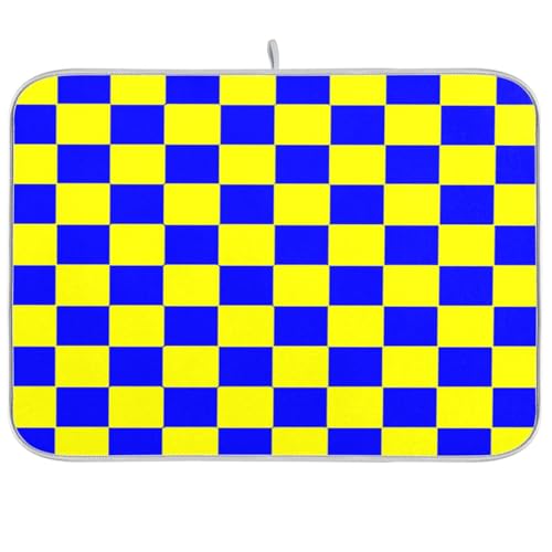 Buffalo Plaid Check Blue Yellow dish mat kitchen pads for counter dish drainers mat dish towel dryer dish mats for drying dishes large 18 x 24 von sanluoli