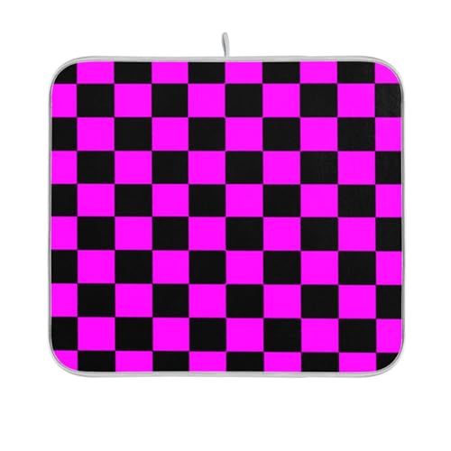 Buffalo Plaid Check Schwarz Magenta Geschirrabtropfmatte Küche Arbeitsplatte Dekor Geschirrabtropfpad Geschirrtrockner 40,6 x 45,7 cm von sanluoli