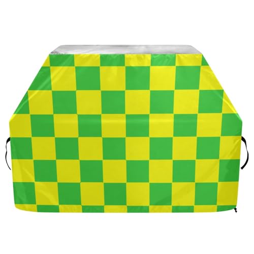 Buffalo Plaid Karo Gelb Limettengrün Outdoor Große Grillabdeckung 165 cm Wasserdicht Heavy Duty BBQ Grillabdeckung mit verstellbarem Kordelzug für Staub Wind von sanluoli