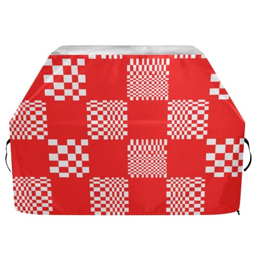Buffalo Plaid Multi Check Rot Weiß Outdoor reißfestes, lichtbeständiges Material Grillabdeckung 165 cm wasserdicht, strapazierfähig, flache Oberseite, Grillabdeckung mit verstellbarem Kordelzug für von sanluoli