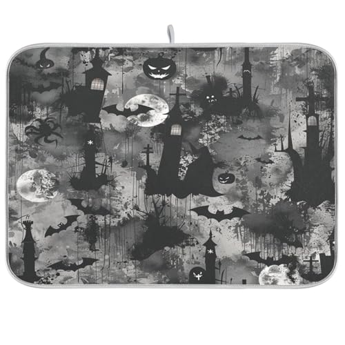 Crafts Nebel-Design Halloween Grau Schwarz Geschirrmatte Küche Arbeitsplatte Dekor Geschirrspüler Trocknen Matte Arbeitsplatte Schutz Hitzebeständige Jumbo-Abtropfmatte 45,7 x 61 cm von sanluoli