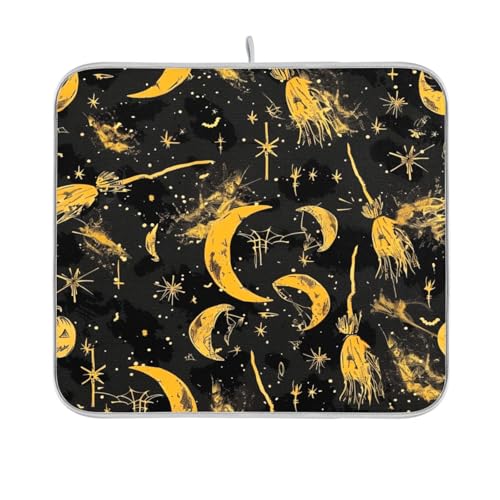 Dead Witch Besenstiel Schwarz Gelb Abtropfmatte Küchenmatte Arbeitsplatte Geschirr Abtropfmatte Hitzebeständige Küchenmatte 40,6 x 45,7 cm von sanluoli