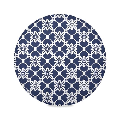 Einzigartiges Design, dunkelblaue Blumen, runder Tisch, wiederverwendbare Stoff-Tischsets, Teller, PVC, 39 cm von sanluoli