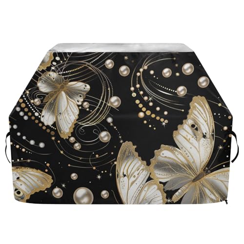 Elegant Black Pearl Butterfly Outdoor Flat Top Grill Cover 65Inch Waterproof Heavy Duty Large Grill Cover with Adjustable Drawstring for Dust Wind von sanluoli