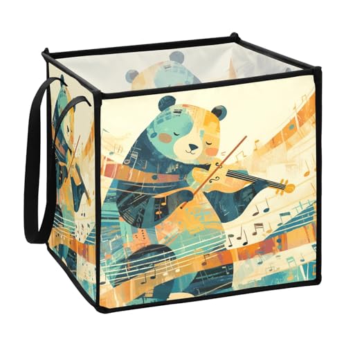 Faltbare Aufbewahrungskörbe für Küchendecken, Stoffkörbe, Cartoon-Motiv, Motiv: Panda, Musiknoten, Punkte, Illustration, 33 x 33 x 33 cm von sanluoli
