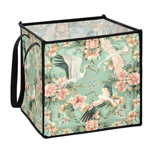 Faltbare Aufbewahrungskörbe im Boho-Stil mit Blumenmuster, grüner Kranich, für Wohnmobile, Organisations- und Aufbewahrungsboxen, 33 x 33 x 33 cm von sanluoli