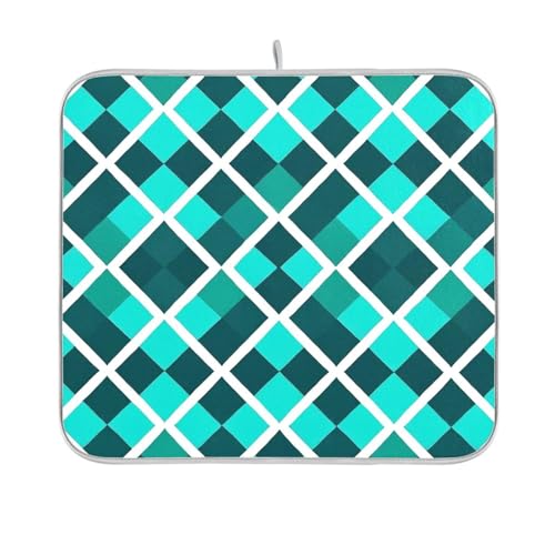 Fashion Teal Checkered Plaid Buffalo Dish Drying Mat Drying Rack Kitchen Theke Drying Matts for dishes Microfiber Air Fryer Heat Resistant Mat 16 x 18 von sanluoli