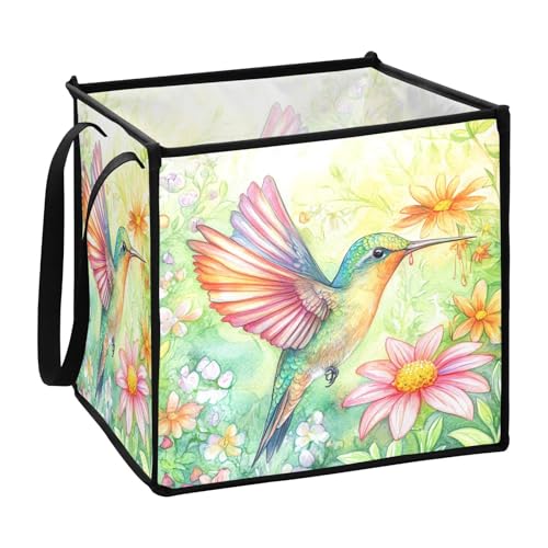 Federbox Kolibri Blumen Regalkiste 33 x 33 x 33 cm von sanluoli