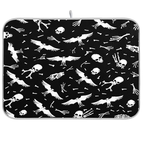 Flying Bones Design Halloween Abtropfmatte Küche Arbeitsplatte Dekor Geschirrabtropfmatte und Gestell Geschirrtrockner Tuch XL Geschirrabtropfmatte 45,7 x 61 cm von sanluoli
