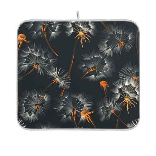 Fotopusteblume Weiß Schwarz Geschirrmatte Küche Theke Matte Geschirrabtropfmatte Küche Hitzebeständige Matte 40,6 x 45,7 cm von sanluoli
