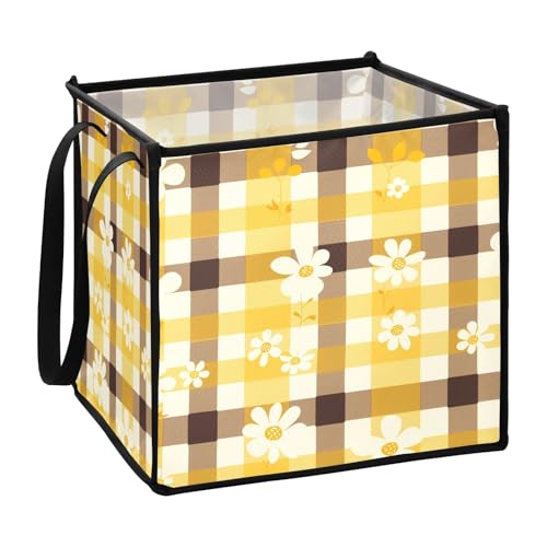 Gelb Braun Cartoon Plaids Stoff Würfel Aufbewahrungsboxen für zu Hause faltbar kleine Aufbewahrungsbehälter 13x13x13 In von sanluoli