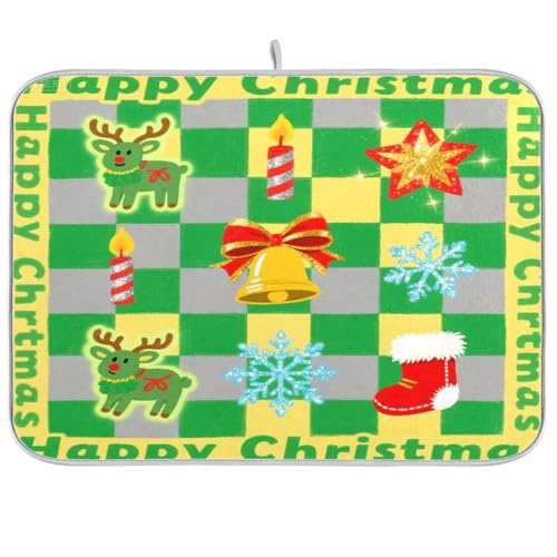 Gelb-grün kariert Merry Christmas Abtropfmatte Arbeitsplatte Zubehör Küche trocken matt Küche saugfähig Original XL Dual Dish Abtropfmatte 45,7 x 61 cm von sanluoli