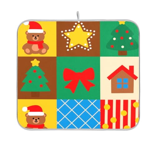 Geschirrabtropfmatte, Motiv: Merry Christmas, niedlicher Braunbär, Abtropfgestell, Küchentheke, Abtropfmatte, 40,6 x 45,7 cm von sanluoli