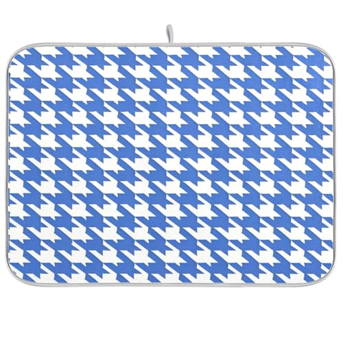 Geschirrabtropfmatte, klassisch, blau-weiß, Hahnentrittmuster, Küchenmatte für Theke, Abtropfmatte, Trockner, Küche, große Mikrofaser-Abtropfmatte, 45,7 x 61 cm von sanluoli