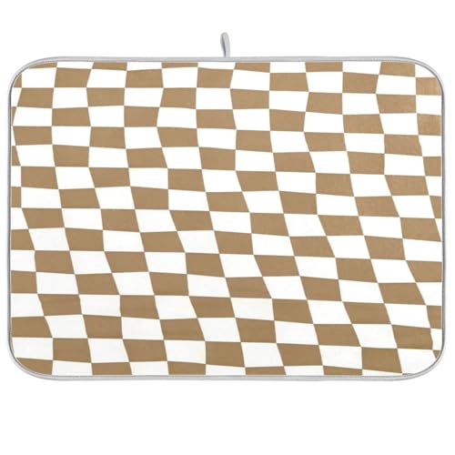 Geschirrabtropfmatte für Küchentheke, Geschirrabtropfmatte, Theke, Wärmematte, Geschirrabtropfmatte, Größe XL, 45,7 x 61 cm, Beige und Weiß kariert von sanluoli