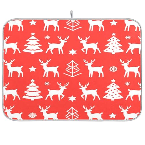 Geschirrabtropfmatte mit Aufschrift "Merry Christmas", weiße Schneeflocken, Elch, Abtropfmatte für Küche, Theke, Küche, hitzebeständige Matte, Mikrofaser, Größe XL, 45,7 x 61 cm Geschirrabtropfmatte mit Aufschrift "Merry Christmas", weiße Schneeflocken, Elch, Abtropfmatte für Küche, Theke, Küche, hitzebeständige Matte, Mikrofaser, Größe XL, 45,7 x 61 cm von sanluoli